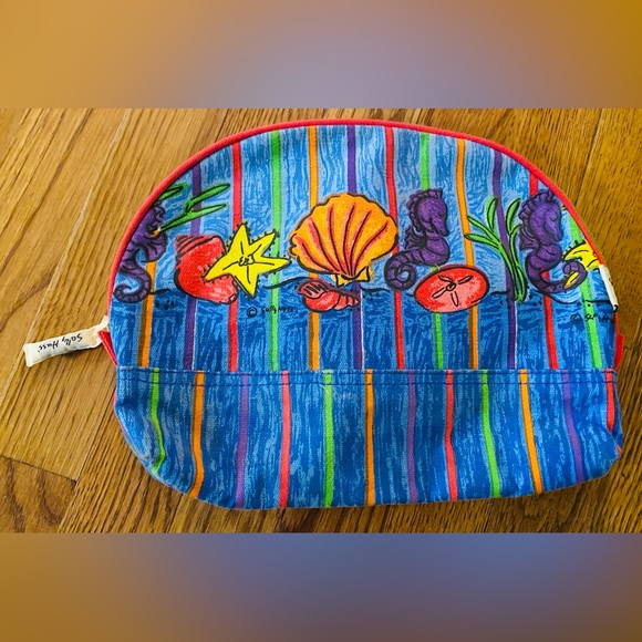 Sally Huss Clutch/Cosmetic Bag, Seashell/Seahorses/Sand dollars, colorful, NWOT - Picture 1 of 5
